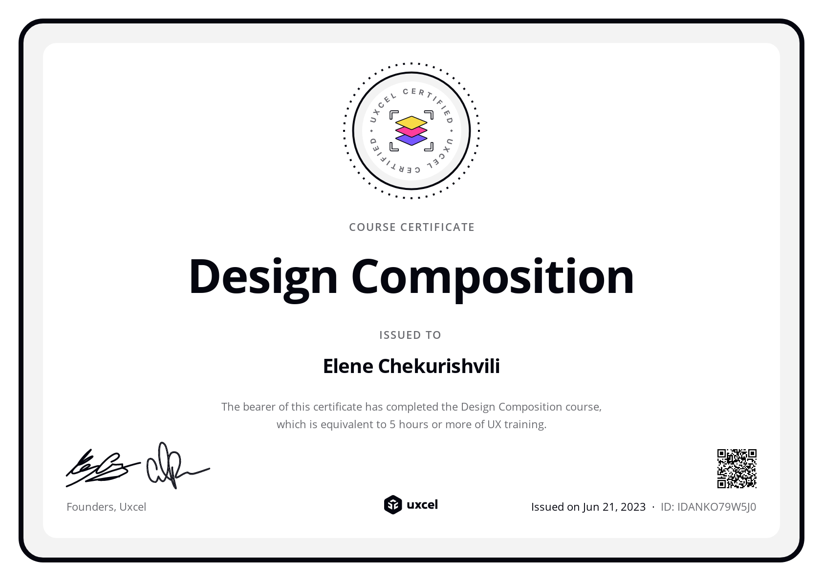 Elene Chekurishvili's certificate